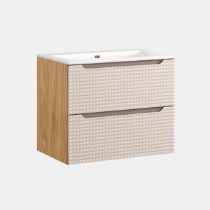 Móvel simples lavatório encastrado 70cm Mallory Bege e madeira