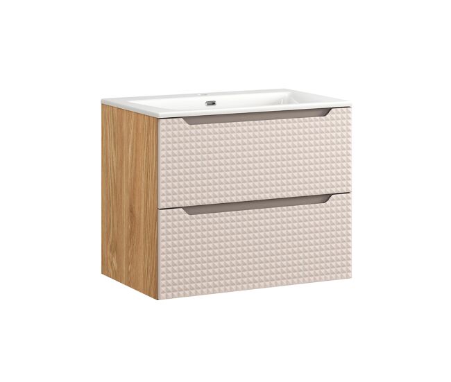Mueble lavabo individual encastrado 70cm mallory beige y madera