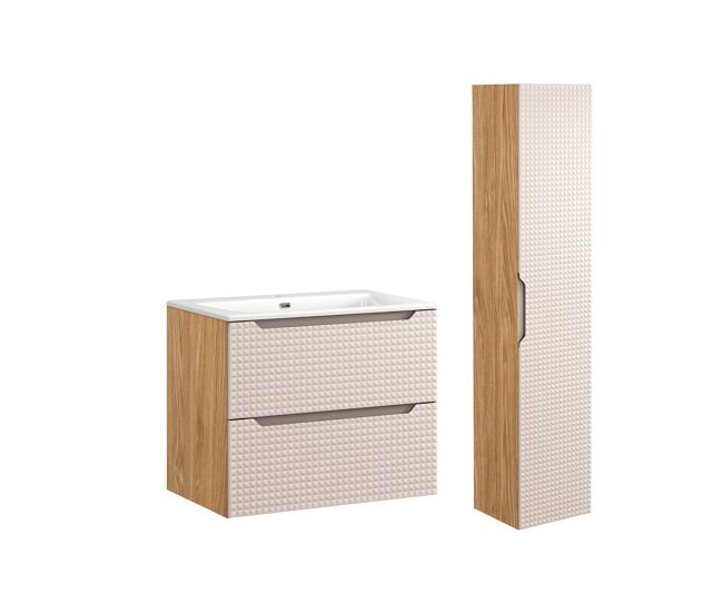 Conjunto mueble lavabo individual encastrado 70cm y columna mallory beige y madera