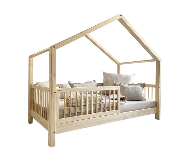Cama cabaña 90x190 barandilla y somier incluidos patas 10 cm rosalie madera