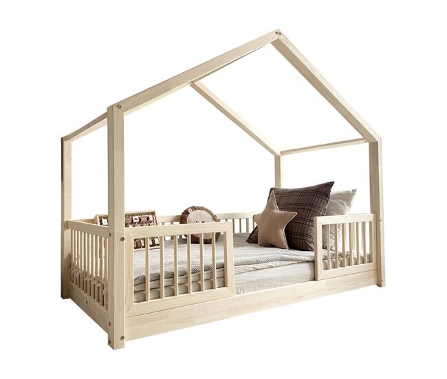 Cama cabaña 90x190 barandillas y somier incluidos patas 1 cm Rosalie Madera