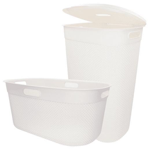 Curver Pack Cesto para roupa suja 45L + cesto com tampa 55L branco