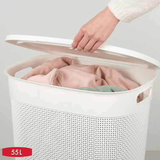 Curver Pack Cesto para roupa suja 45L + cesto com tampa 55L branco