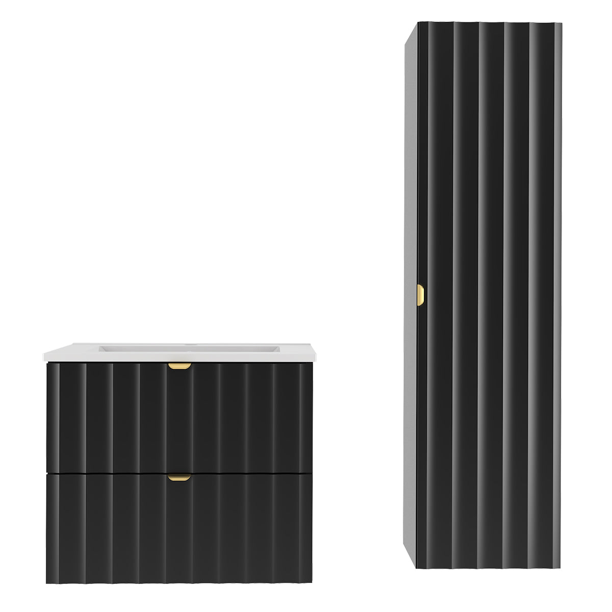 Conjunto mueble lavabo individual encastrado 80cm y columna lexa negro