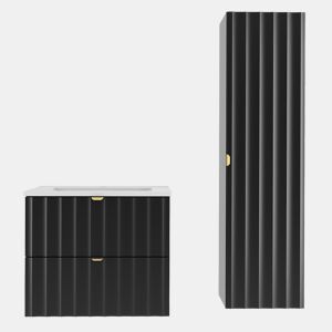 Conjunto móvel de toucador 80 cm com móvel alto Lexa Preto