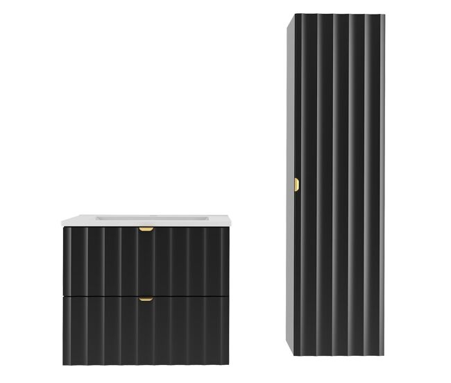 Conjunto mueble lavabo individual encastrado 80cm y columna lexa negro