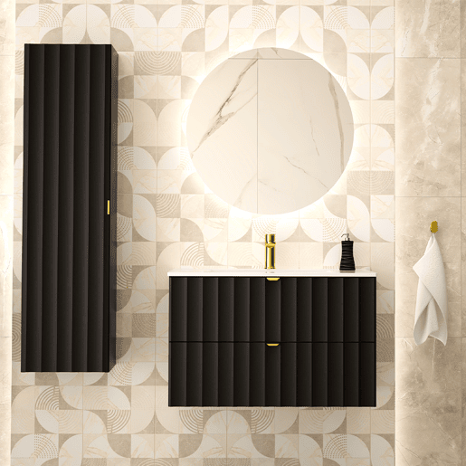 Conjunto móvel de toucador 80 cm com móvel alto Lexa Preto