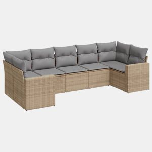 vidaXL 7 pcs conjunto de sofás p jardim com almofadões vime PE bege