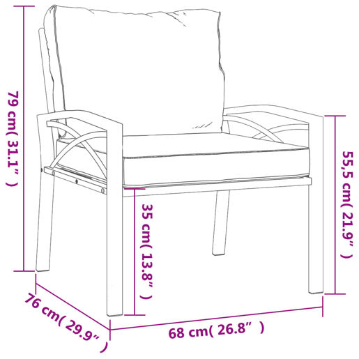 vidaXL Cadeiras de jardim c almofadões cor areia 2 pcs 68x76x79cm aço
