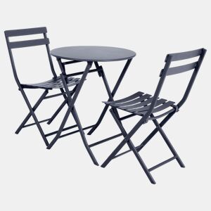 Pacote de móveis dobráveis para área externa, mesa redonda + 2 cadeiras, Greensboro Garden Terrace, estilo contemporâneo, cor cinza