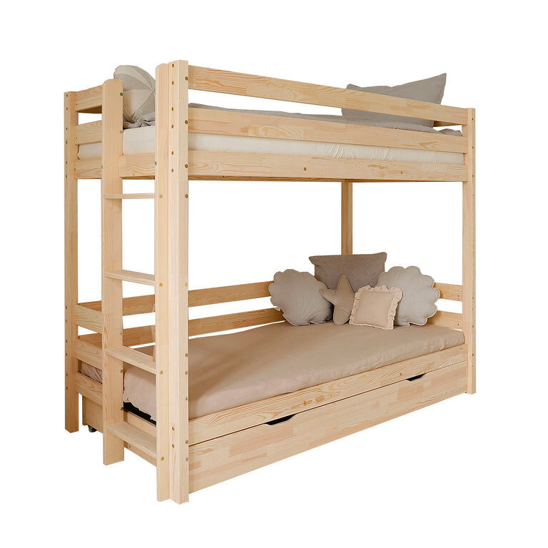 Cama litera 90x190 con somier y cajón anaëlle madera