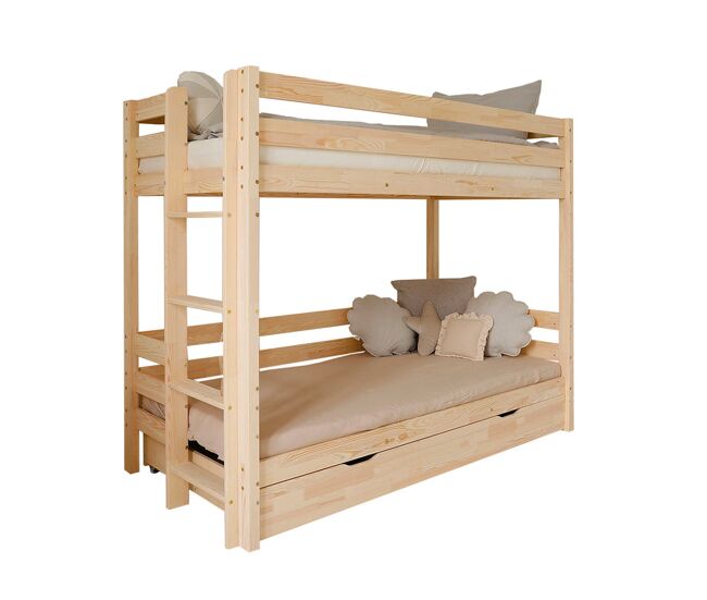 Cama litera 90x190 con somier y cajón anaëlle madera