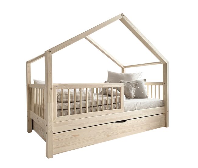 Cama cabaña 90x190 barandilla somier y cajón incluidos Rosalie Madera