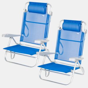 Aktive Pack de 2 cadeiras de praia dobráveis e reclináveis 7 posições azuis calmofada