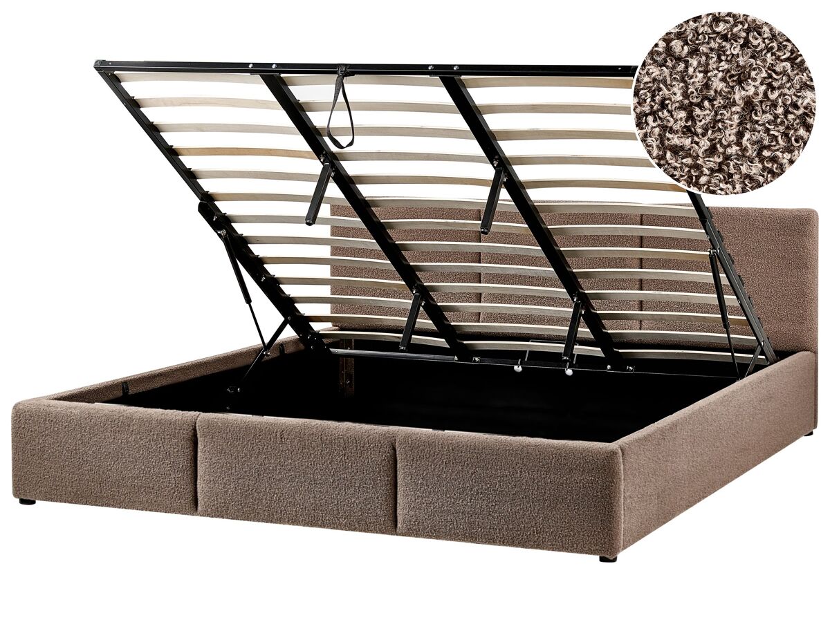 Beliani Cama con almacenaje Bouclé BOUSSE 191x219 Gris