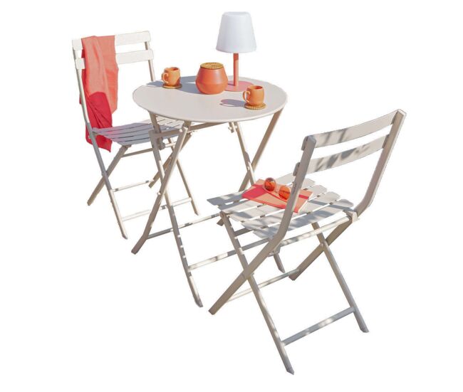 Pack muebles para terraza mesa redonda con 2 sillas plegables greensboro jardín color arcilla