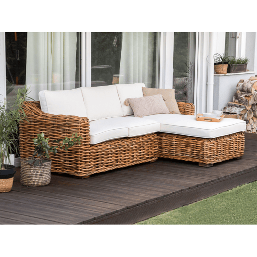 Sofá de jardim de canto 3 lugares BRIATICO à esquerda Rattan Natural