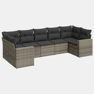vidaXL 7 pcs conjunto sofás p jardim c almofadões vime PE cinzento