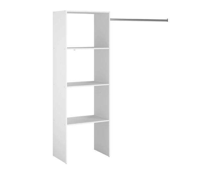 Vestidor modular abierto custom para dormitorio en color blanco incluye modulo b con 3 estantes y barra colgadora 160x180 cm