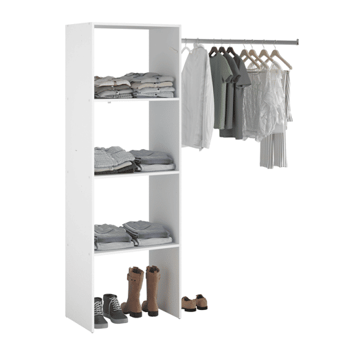 Camarim modular aberto personalizado para quarto em branco inclui módulo B com 3 prateleiras e barra suspensa 160x180 cm Camarim modular aberto personalizado para quarto em branco inclui módulo B com 3 prateleiras e barra suspensa 160x180 cm