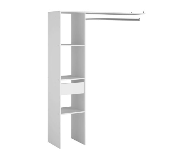 Vestidor modular abierto custom para dormitorio en color blanco incluye modulo c con 3 estantes, 1 cajón y barra 138x180 cm