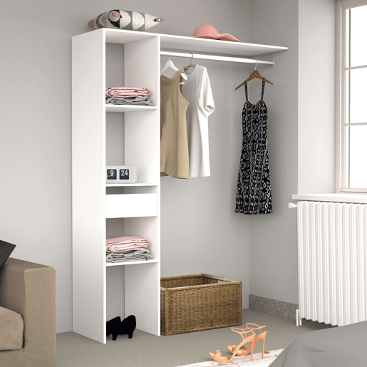 Camarim modular aberto personalizado para quarto em branco inclui módulo C com 3 prateleiras, 1 gaveta e barra 138x180 cm Camarim modular aberto personalizado para quarto em branco inclui módulo C com 3 prateleiras, 1 gaveta e barra 138x180 cm