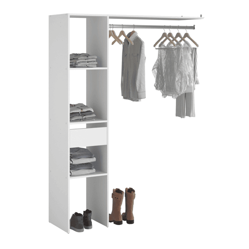 Camarim modular aberto personalizado para quarto em branco inclui módulo C com 3 prateleiras, 1 gaveta e barra 138x180 cm Camarim modular aberto personalizado para quarto em branco inclui módulo C com 3 prateleiras, 1 gaveta e barra 138x180 cm