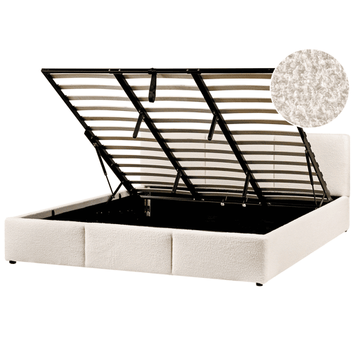 Cama baú Bouclé BOUSSE 180 x 200 cm Branco creme