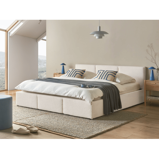 Cama baú Bouclé BOUSSE 180 x 200 cm Branco creme
