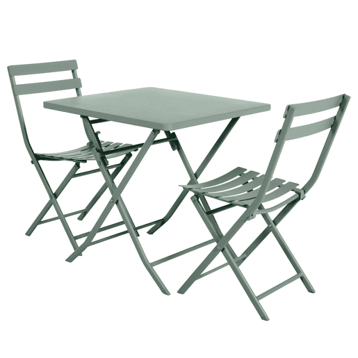 Greensboro pacote de móveis de exterior dobrável mesa quadrada + 2 cadeiras de terraço de jardim estilo contemporâneo cor verde oliva Greensboro pacote de móveis de exterior dobrável mesa quadrada + 2 cadeiras de terraço de jardim estilo contemporâneo cor verde oliva