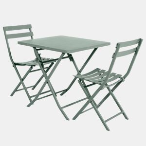 Greensboro pacote de móveis de exterior dobrável mesa quadrada + 2 cadeiras de terraço de jardim estilo contemporâneo cor verde oliva