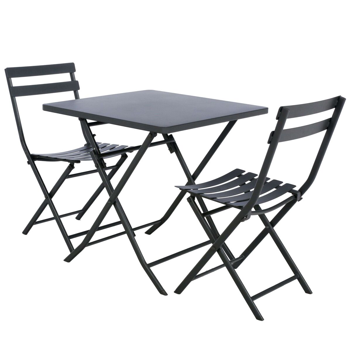 Pack muebles exterior plegables greensboro mesa + 2 sillas jardín terraza estilo contemporáneo color gris