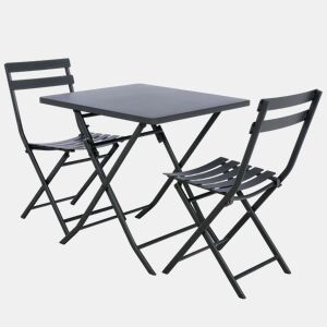 Mesa dobrável de móveis para exterior Greensboro + 2 cadeiras de terraço de jardim estilo contemporâneo cor cinza