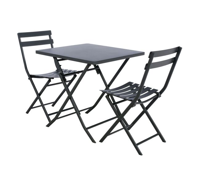 Pack muebles exterior plegables greensboro mesa + 2 sillas jardín terraza estilo contemporáneo color gris