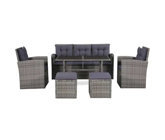 Set de muebles de jardín 6 pzas y cojines ratán sintético gris