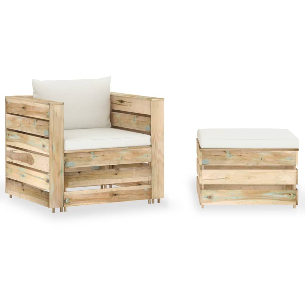 Muebles de jardín 2 piezas con cojines madera impregnada verde