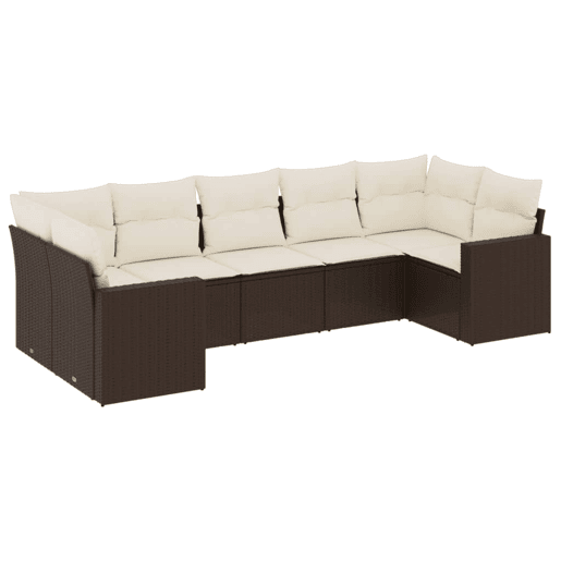 vidaXL 7 pcs conjunto de sofás jardim c almofadões vime PE castanho vidaXL 7 pcs conjunto de sofás jardim c almofadões vime PE castanho