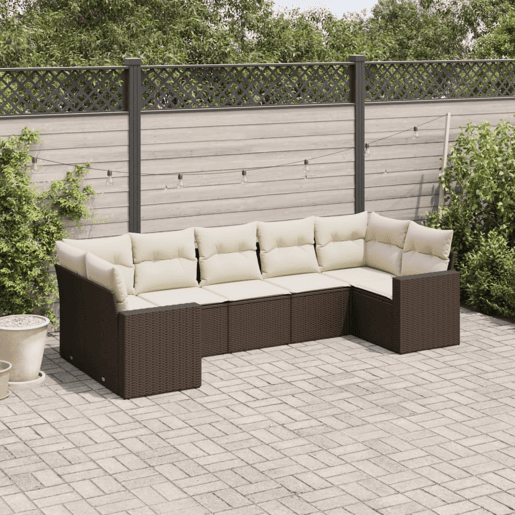 vidaXL 7 pcs conjunto de sofás jardim c almofadões vime PE castanho vidaXL 7 pcs conjunto de sofás jardim c almofadões vime PE castanho