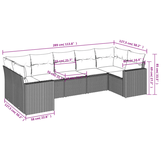 vidaXL 7 pcs conjunto de sofás jardim c almofadões vime PE castanho vidaXL 7 pcs conjunto de sofás jardim c almofadões vime PE castanho