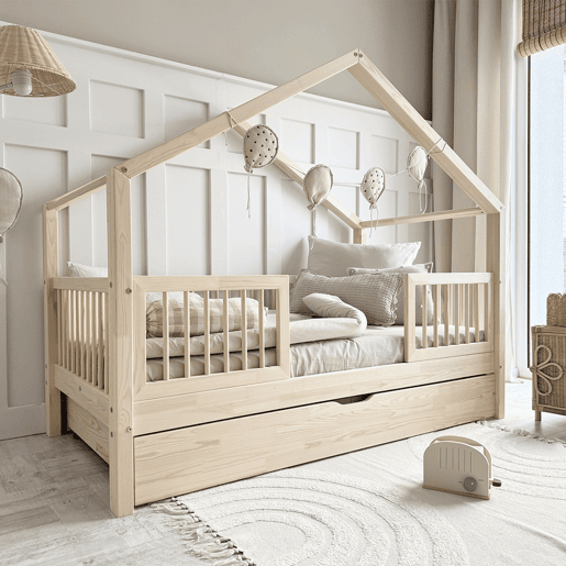 Cama de cabine 90x190 barreiras base de ripas e gaveta incluídas Rosalie Bois