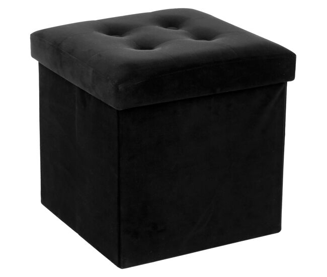 Puf plegable lysandre estilo contemporáneo en terciopelo en color negro con tapa 38x38 cm