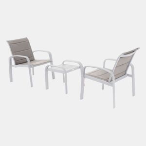 Conjunto de móveis para área externa Elyn de 3 peças, estilo contemporâneo, branco e bege