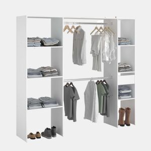 Camarim modular aberto personalizado para quarto em branco inclui módulo B + C com 6 prateleiras, 1 gaveta e 2 barras 198x180 cm