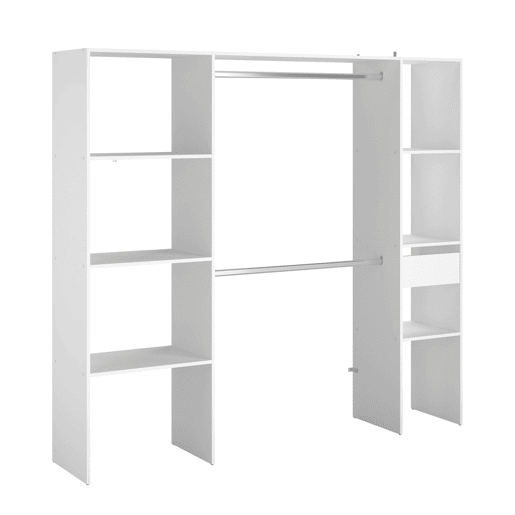 Camarim modular aberto personalizado para quarto em branco inclui módulo B + C com 6 prateleiras, 1 gaveta e 2 barras 198x180 cm Camarim modular aberto personalizado para quarto em branco inclui módulo B + C com 6 prateleiras, 1 gaveta e 2 barras 198x180 cm