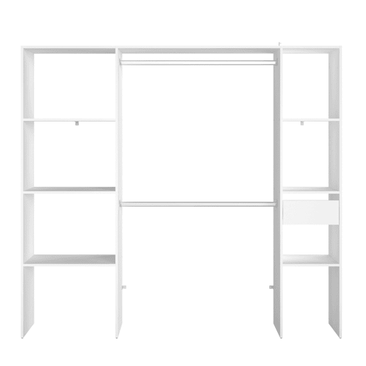 Camarim modular aberto personalizado para quarto em branco inclui módulo B + C com 6 prateleiras, 1 gaveta e 2 barras 198x180 cm Camarim modular aberto personalizado para quarto em branco inclui módulo B + C com 6 prateleiras, 1 gaveta e 2 barras 198x180 cm