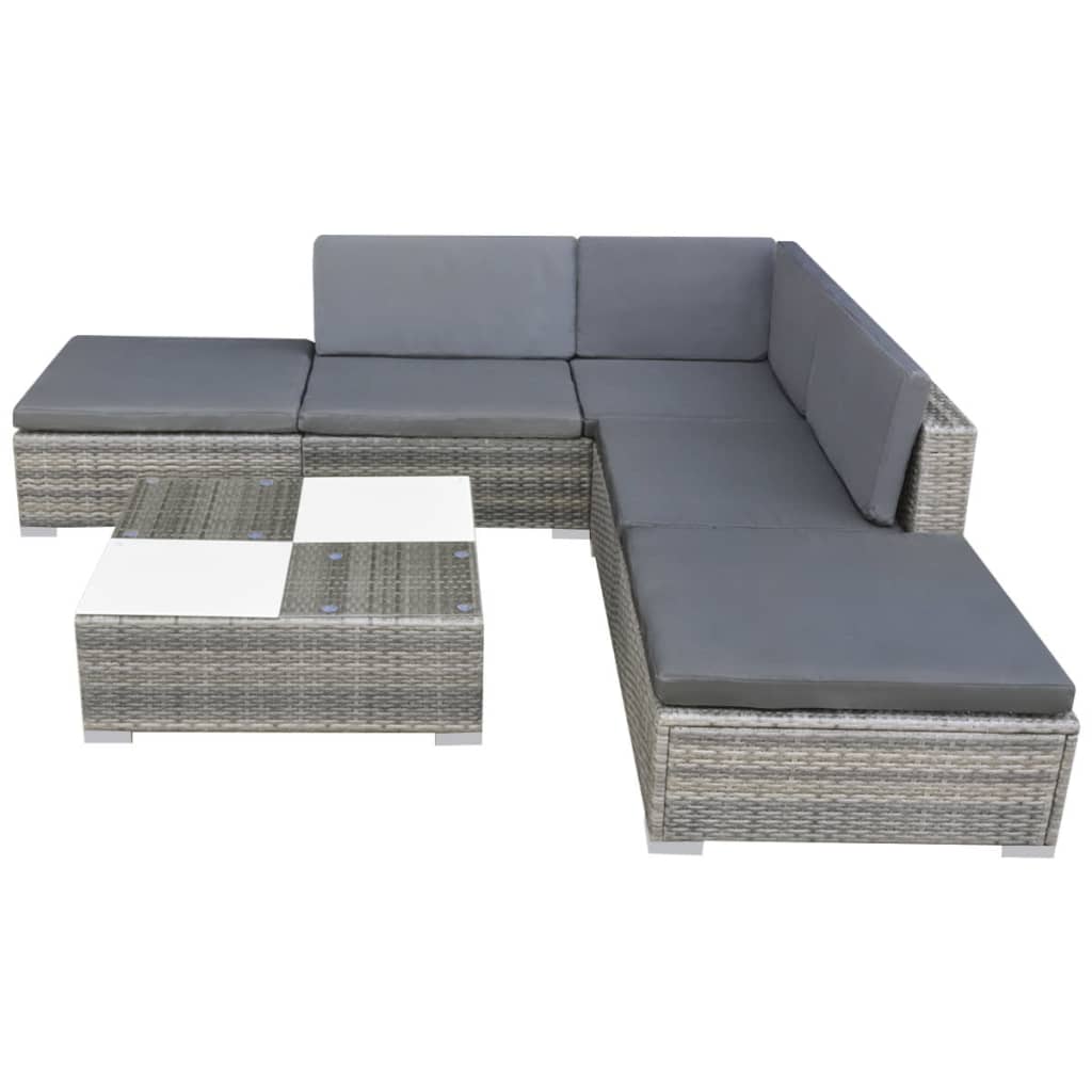 Set de muebles de jardín 6 pzas y cojines ratán sintético gris