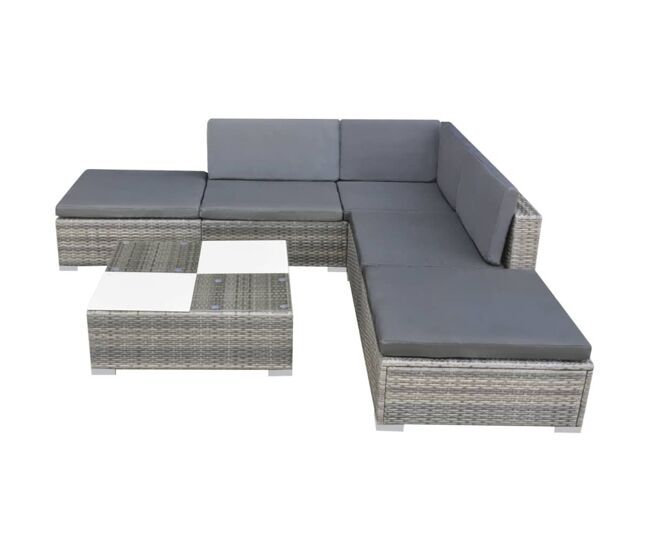 Set de muebles de jardín 6 pzas y cojines ratán sintético gris