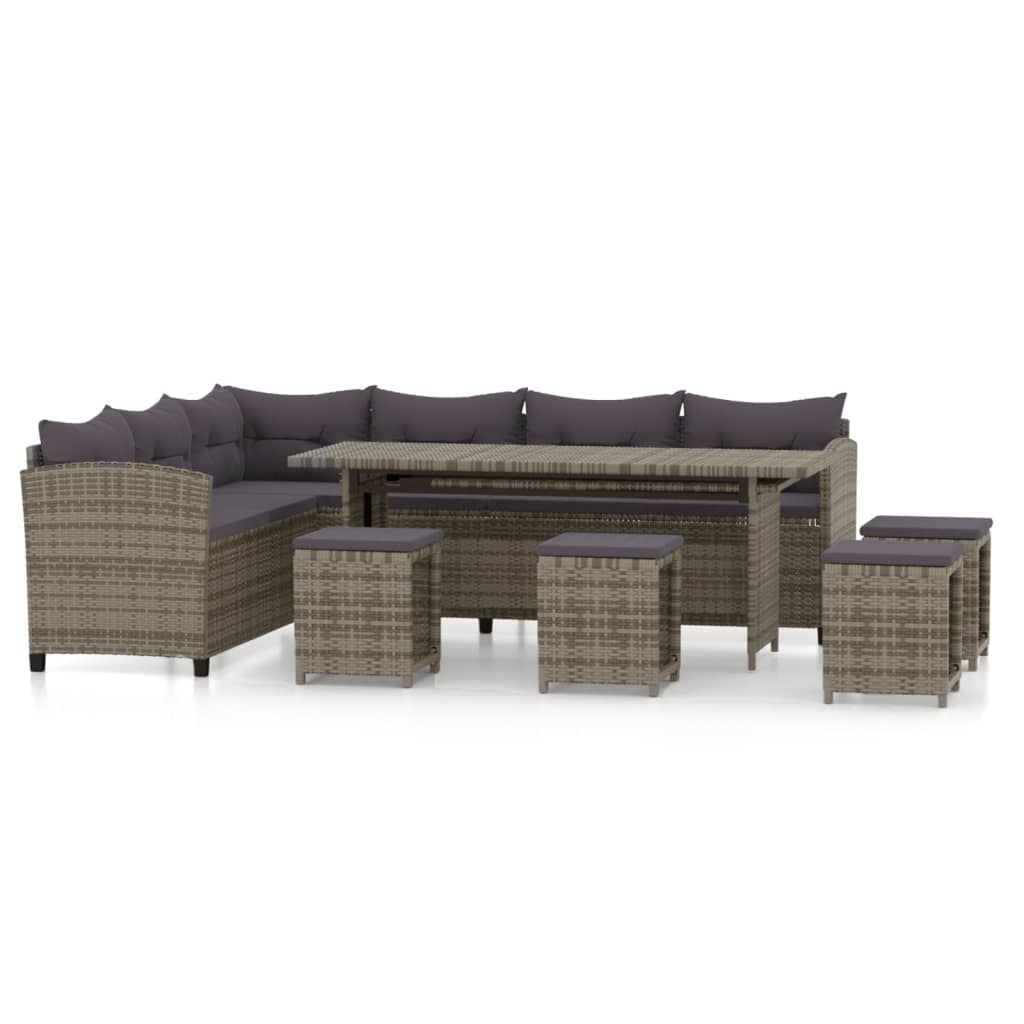 Set de muebles de jardín 6 pzas y cojines ratán sintético gris