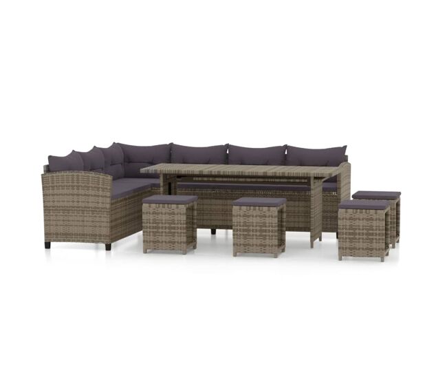 Set de muebles de jardín 6 pzas y cojines ratán sintético gris