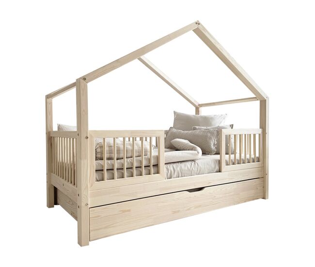 Cama cabaña 90x200 barandilla somier y cajón incluidos Rosalie Madera